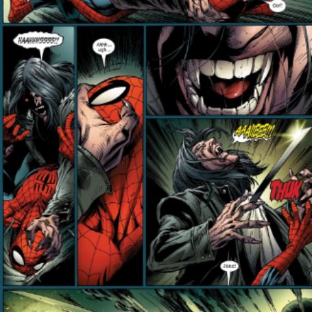 Dr. Michael Morbius fighting Spider-man from Marvel comics. 